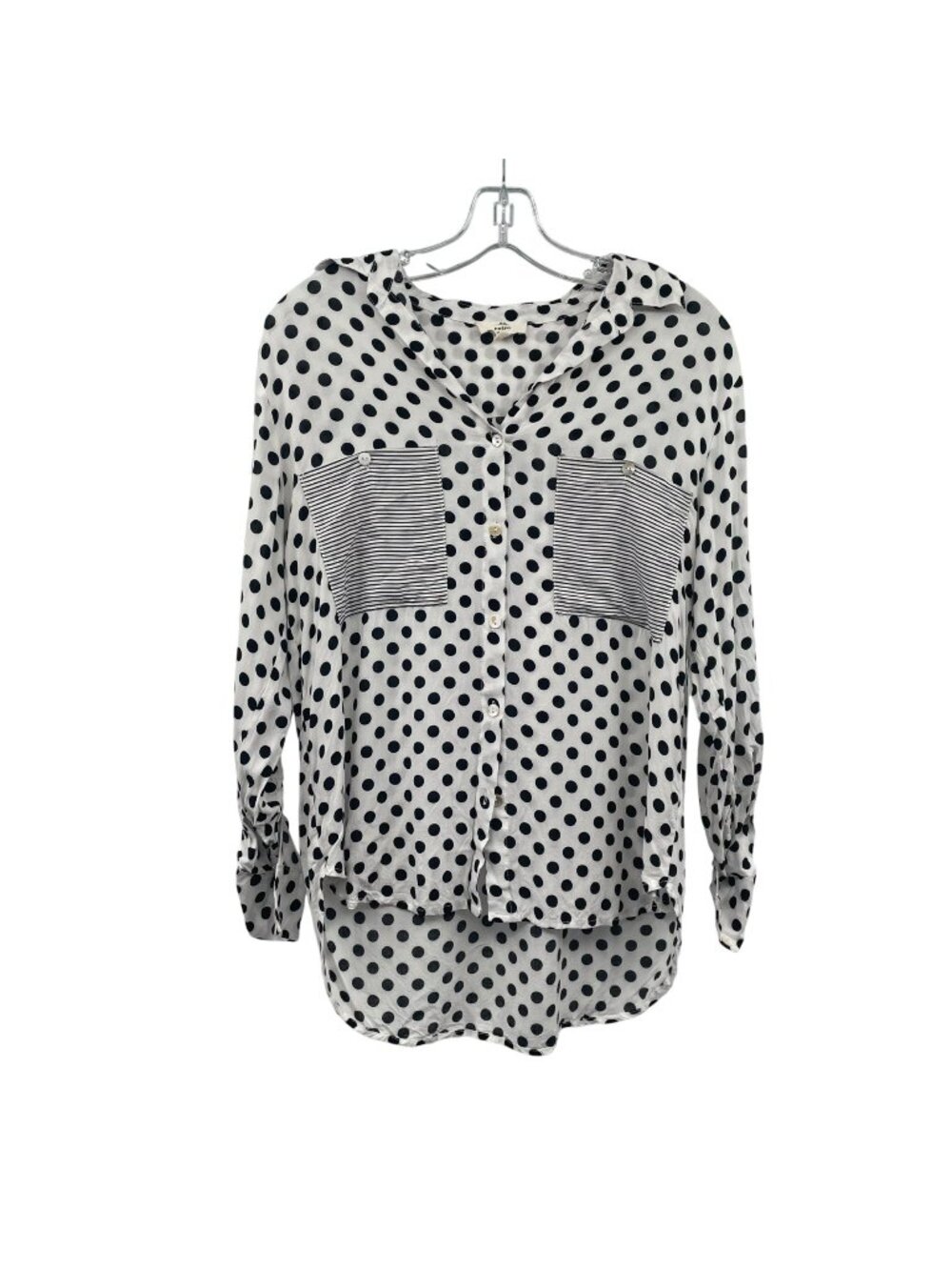 Entro Womens Polka Dot Button Up Top Long Sleeve Black/White Size Small